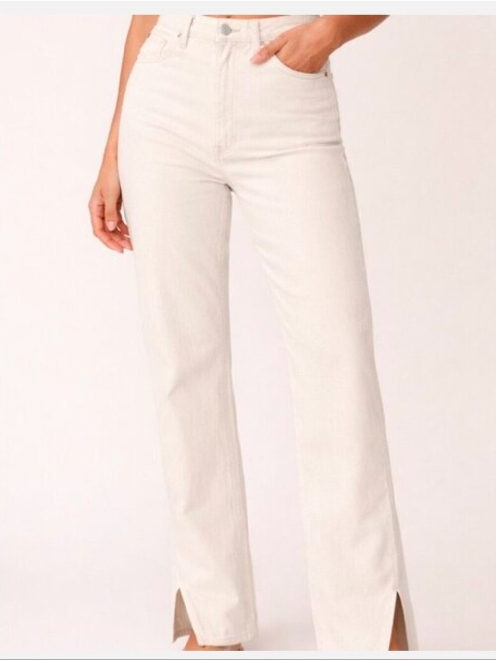 Abercrombie & Fitch The 90s Straight Ultra High Rise White/Cream Split Hem Jeans